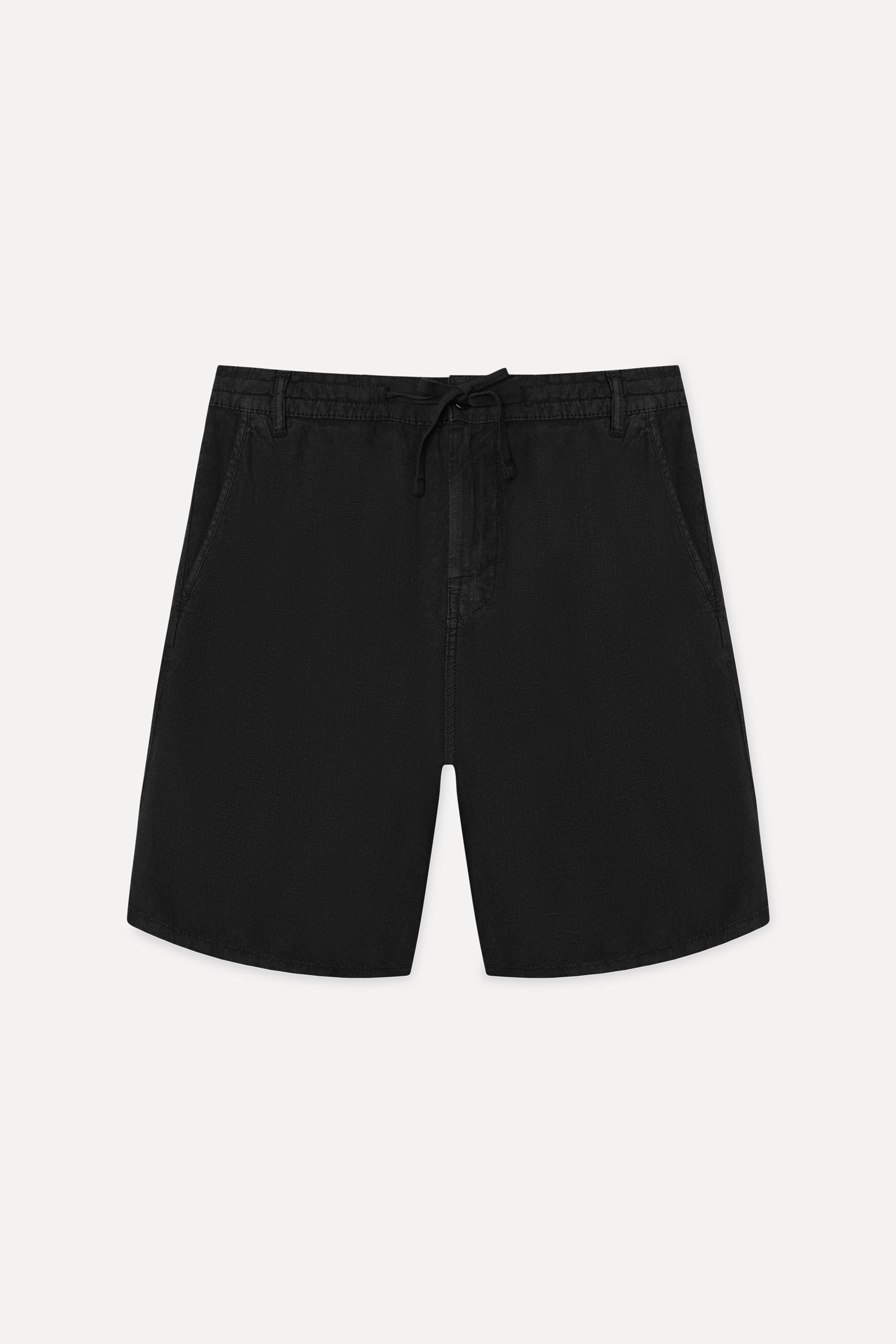 Erkek Siyah Straight Fit Keten Şort