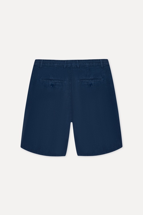  Erkek İndigo Straight Fit Keten Şort