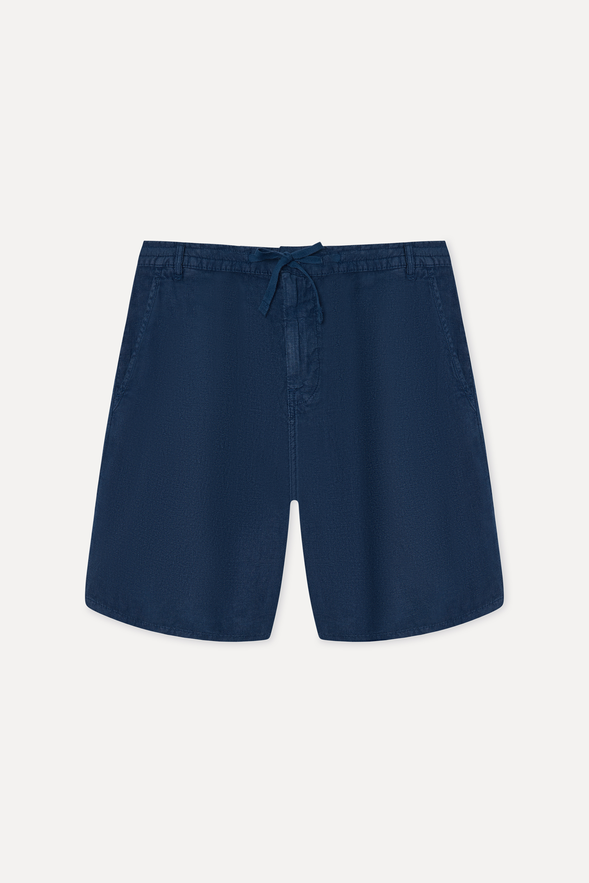 Erkek İndigo Straight Fit Keten Şort