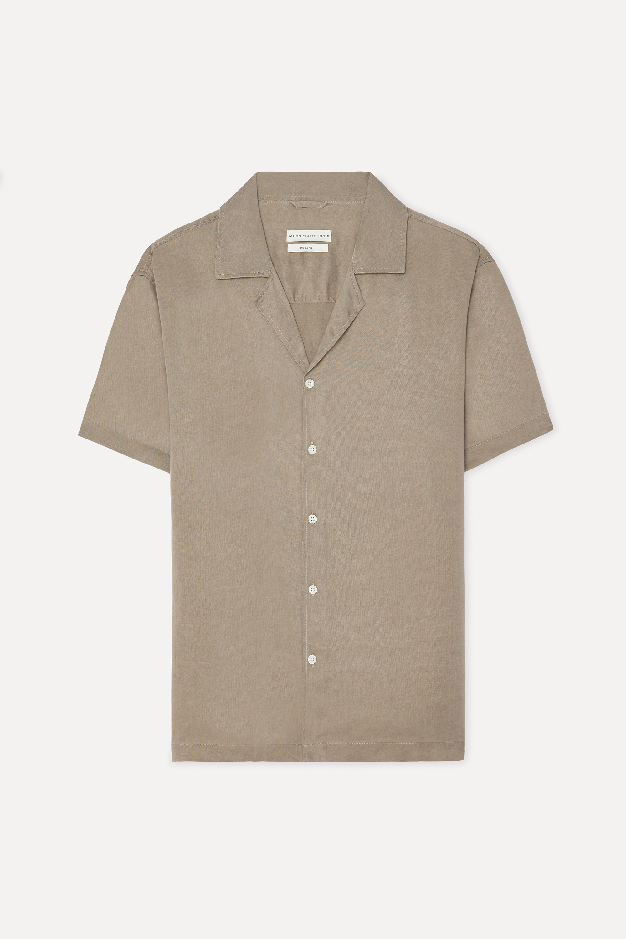 Erkek Vizon Rengi Regular Fit Resort Yaka Kısa Kollu Gömlek