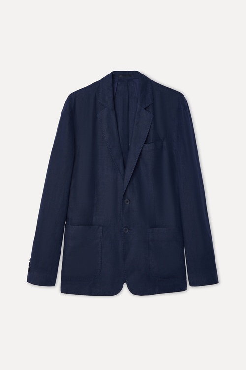 Erkek Lacivert Keten Blazer Ceket