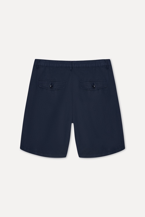 Erkek İndigo Straight Fit Keten Şort