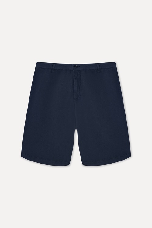 Erkek İndigo Straight Fit Keten Şort
