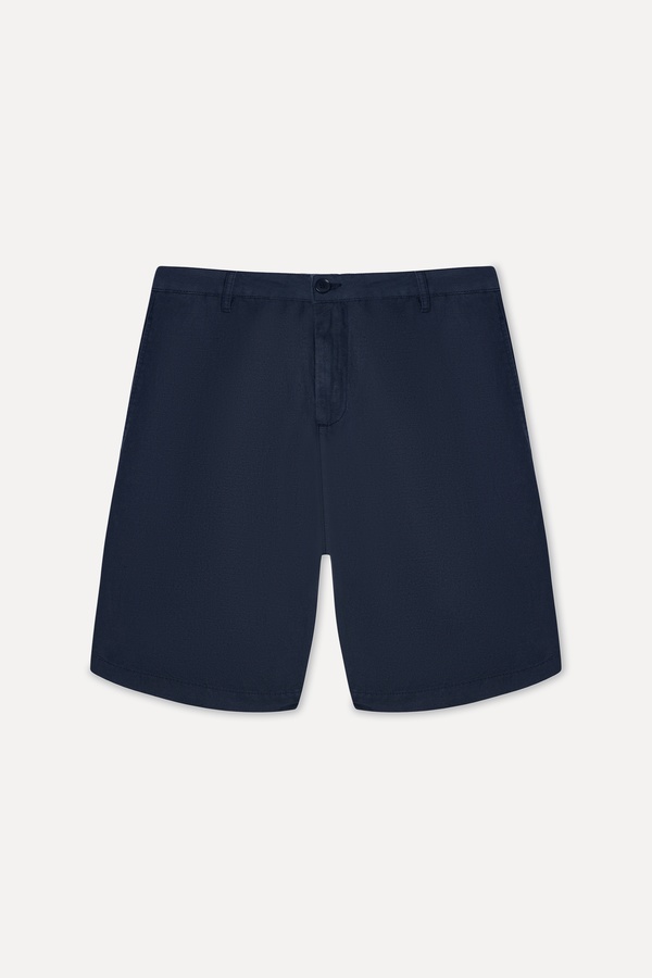 Erkek İndigo Straight Fit Keten Şort