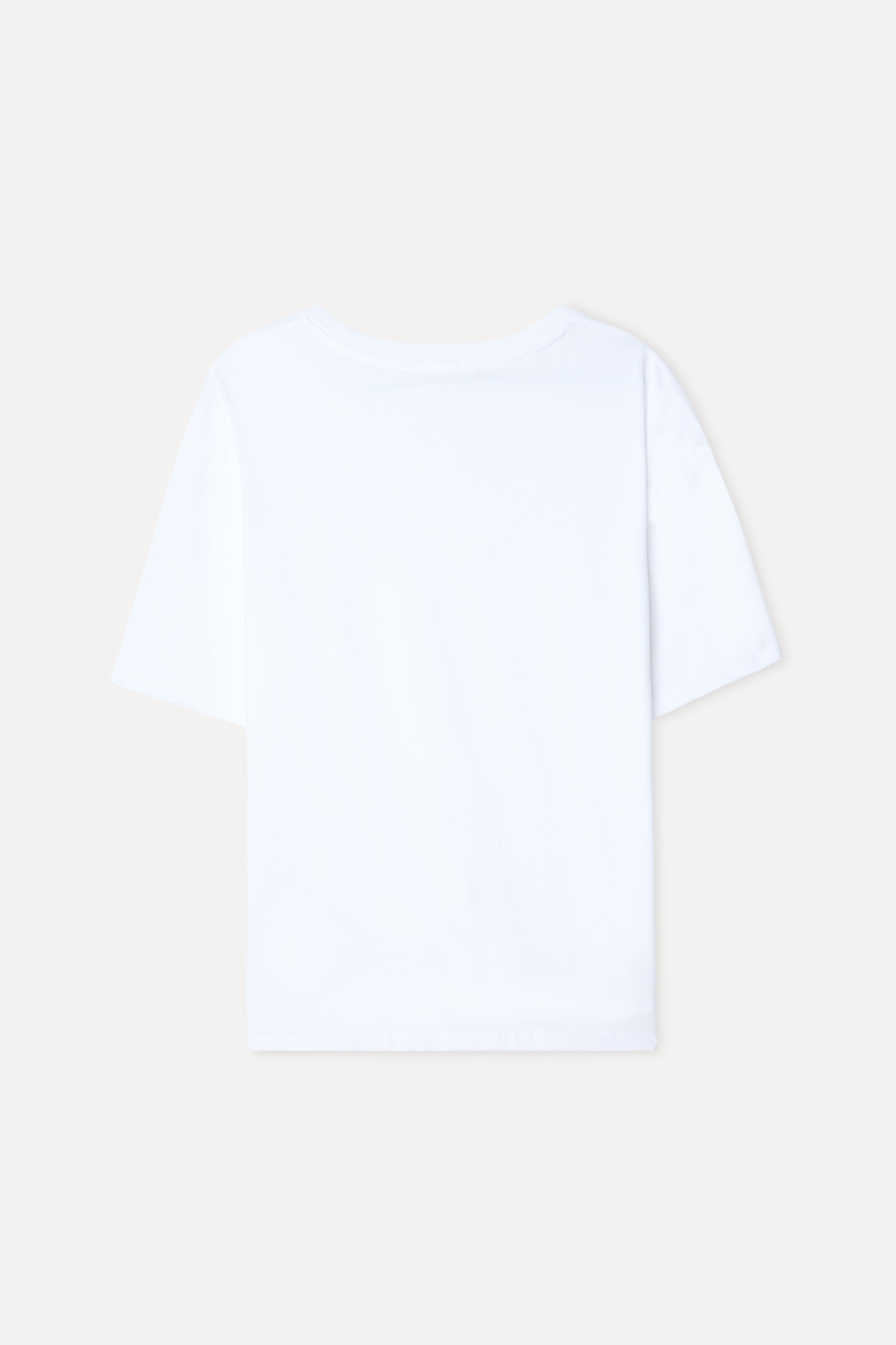 Kadın Beyaz Nakışlı Loose Fit V Yaka T-Shirt