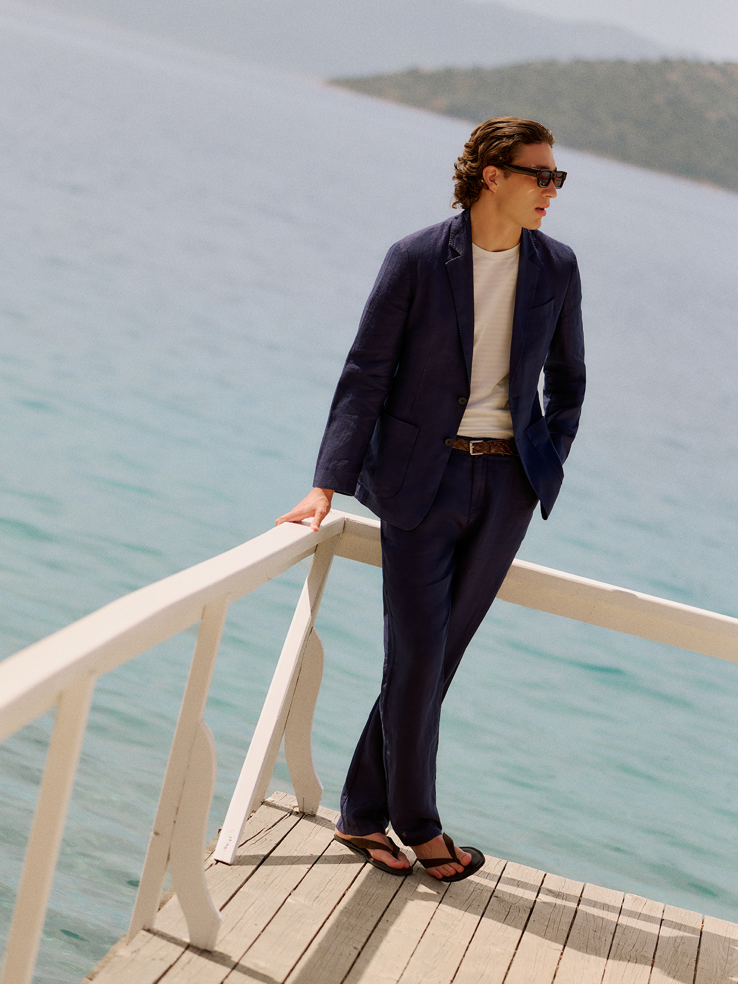 Erkek Lacivert Straight Fit Keten Pantolon