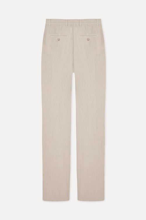  Erkek Bej Rengi Straight Fit Keten Pantolon