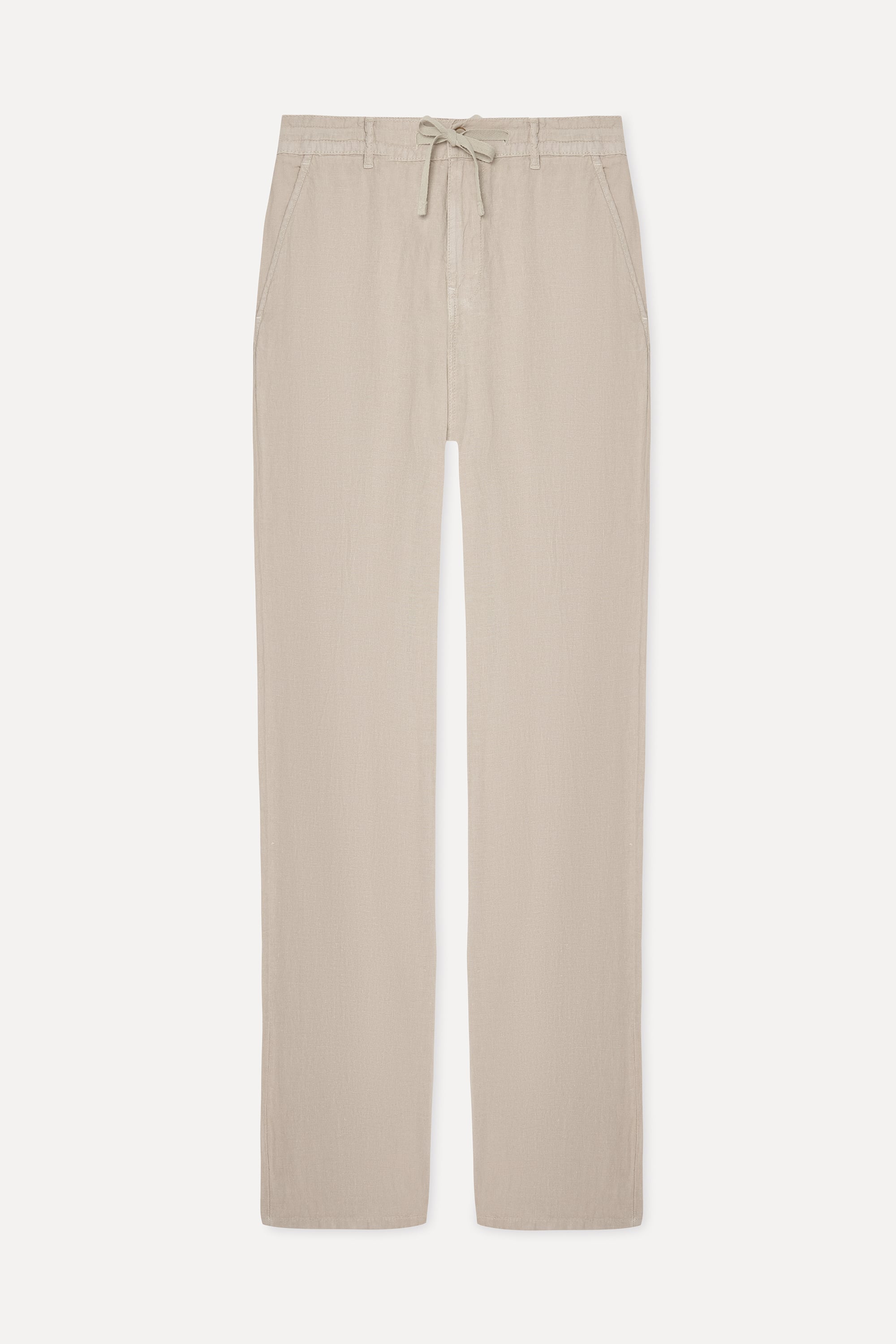 Erkek Bej Rengi Straight Fit Keten Pantolon