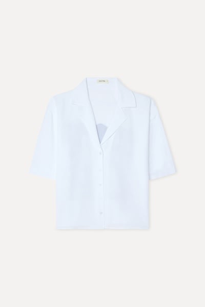 Mudo Kadın Beyaz Baskılı Oversize Kısa Kollu Gömlek