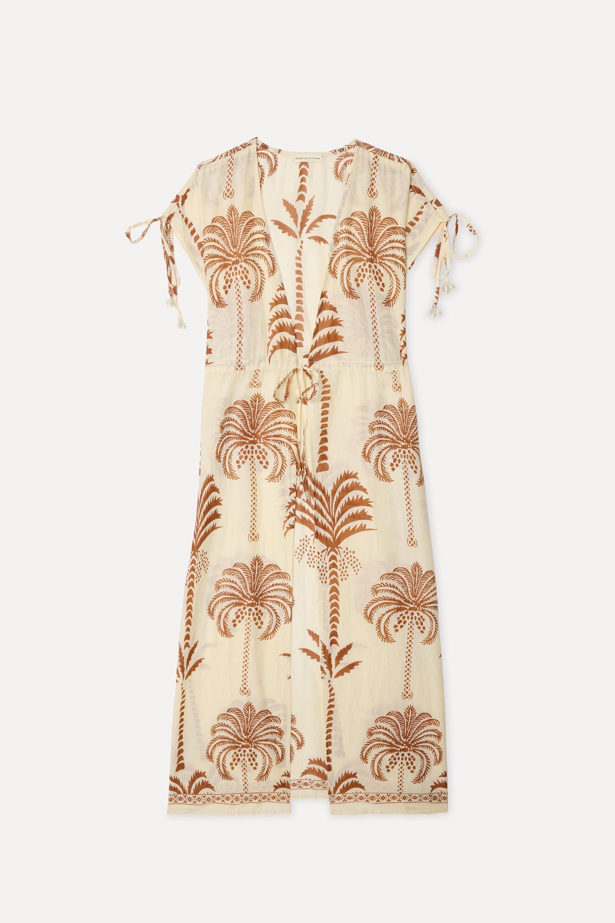 Kadın Ekru Desenli Oversize Midi Kimono