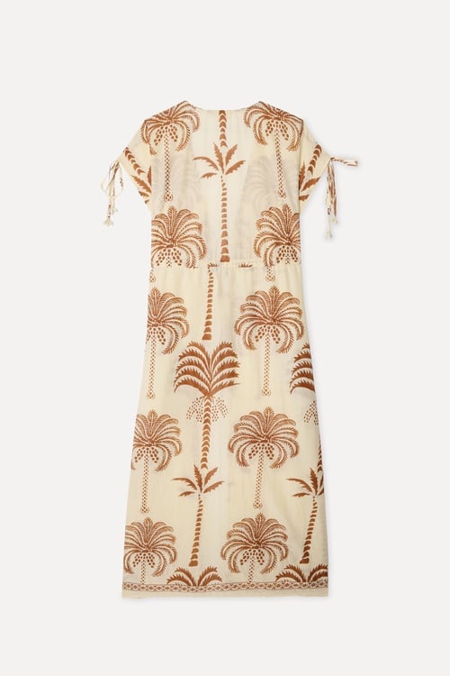 Kadın Ekru Desenli Oversize Midi Kimono