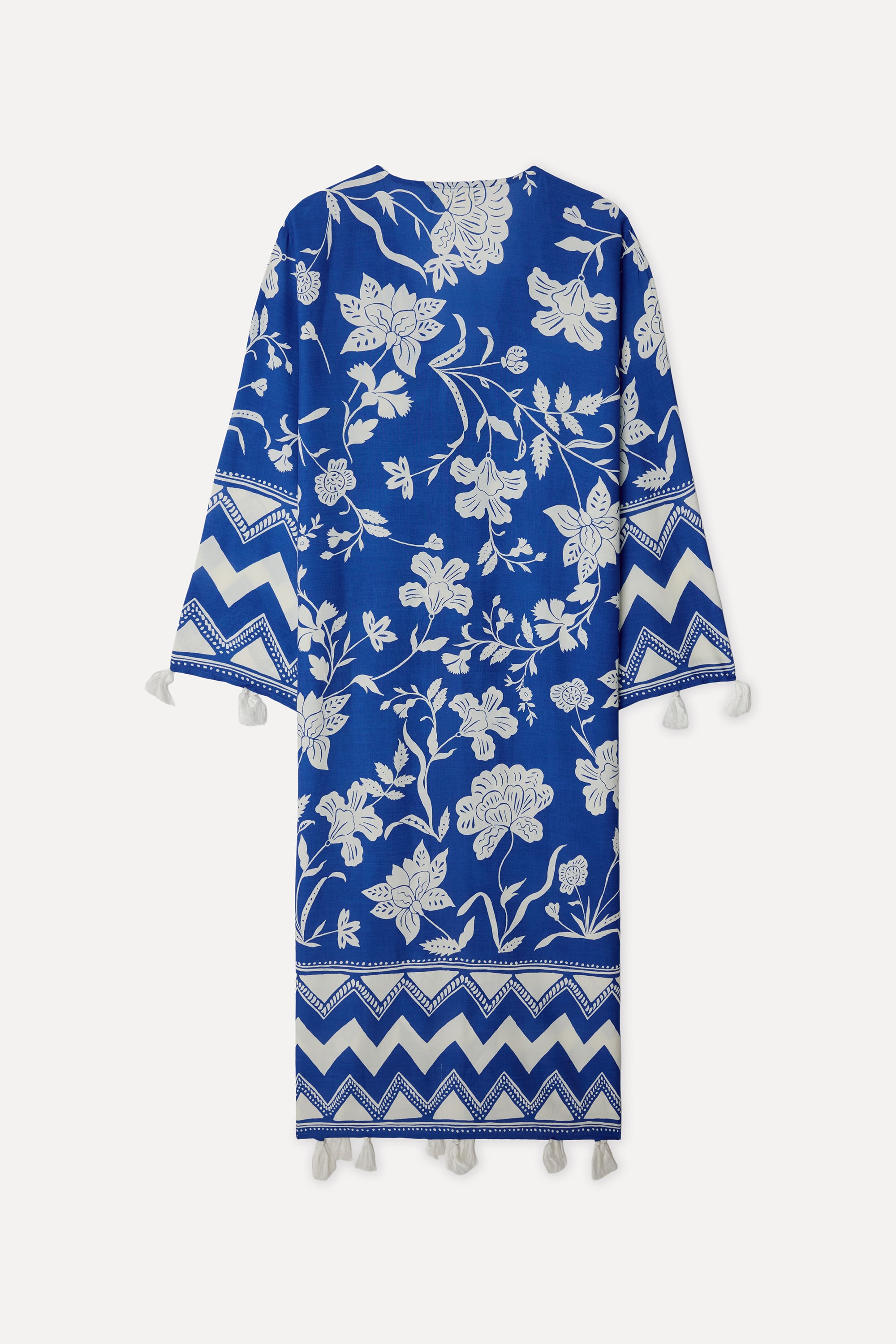 Kadın Mavi Desenli Oversize Uzun Kimono