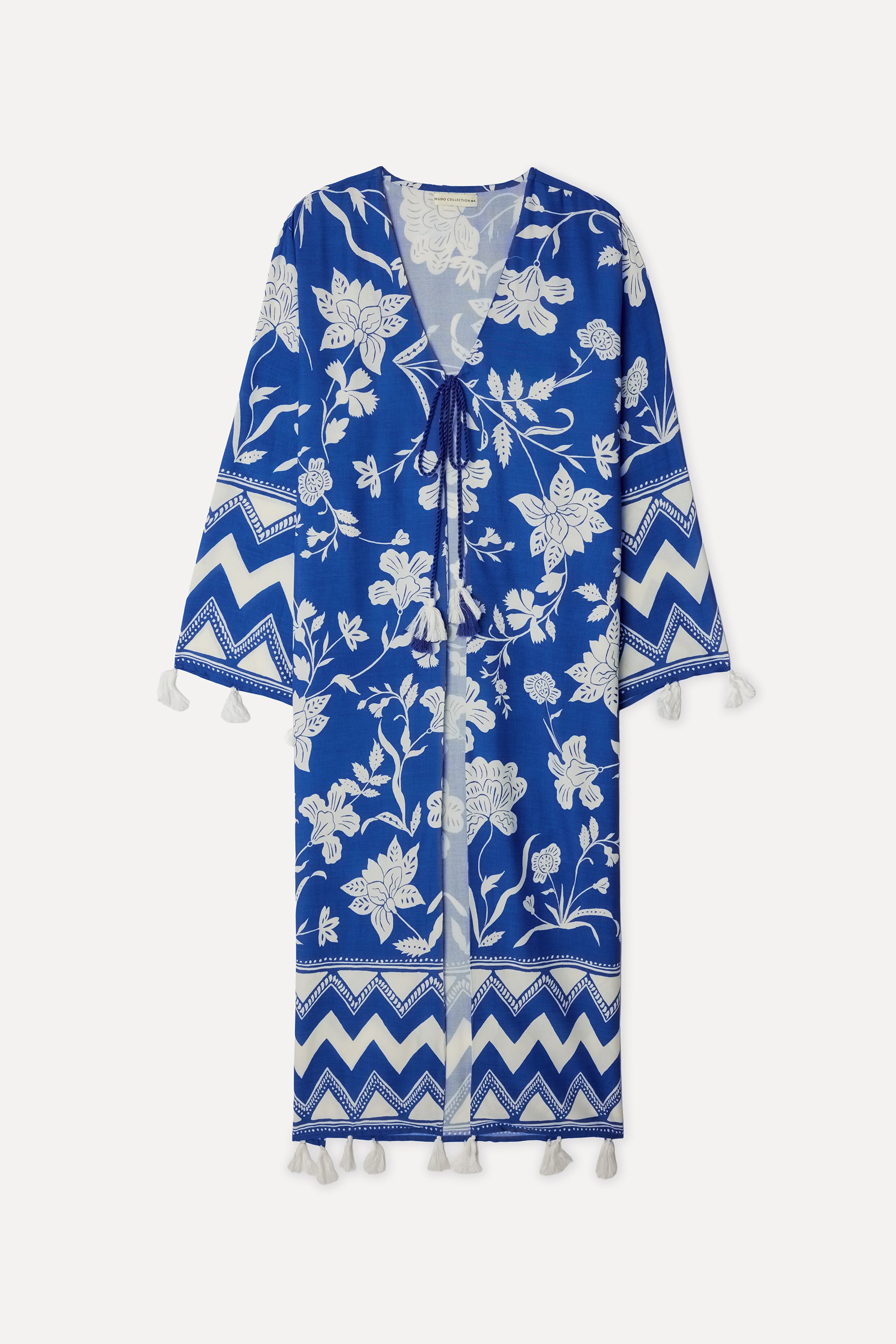 Kadın Mavi Desenli Oversize Uzun Kimono