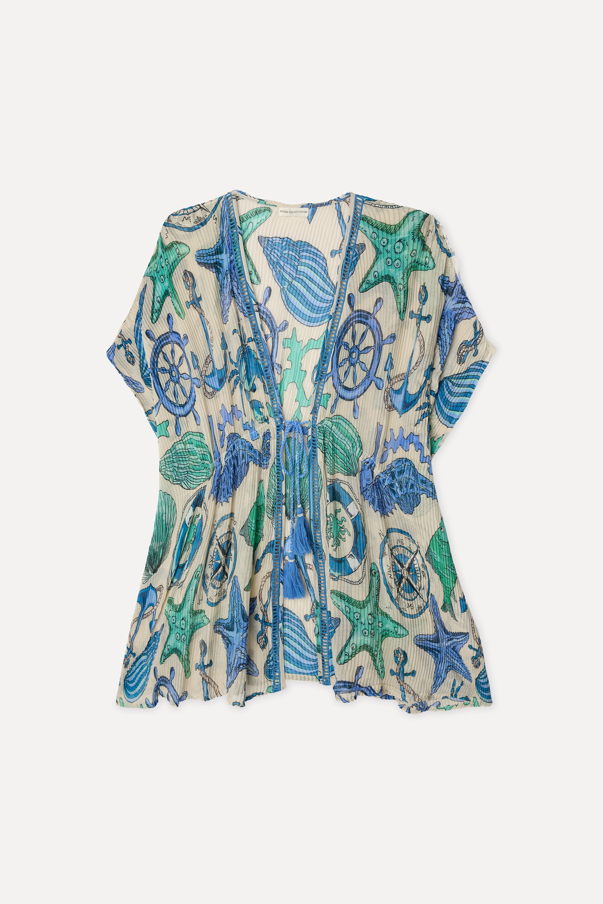 Kadın Mavi Desenli Relax Fit Kimono