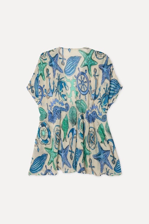 Kadın Mavi Desenli Relax Fit Kimono