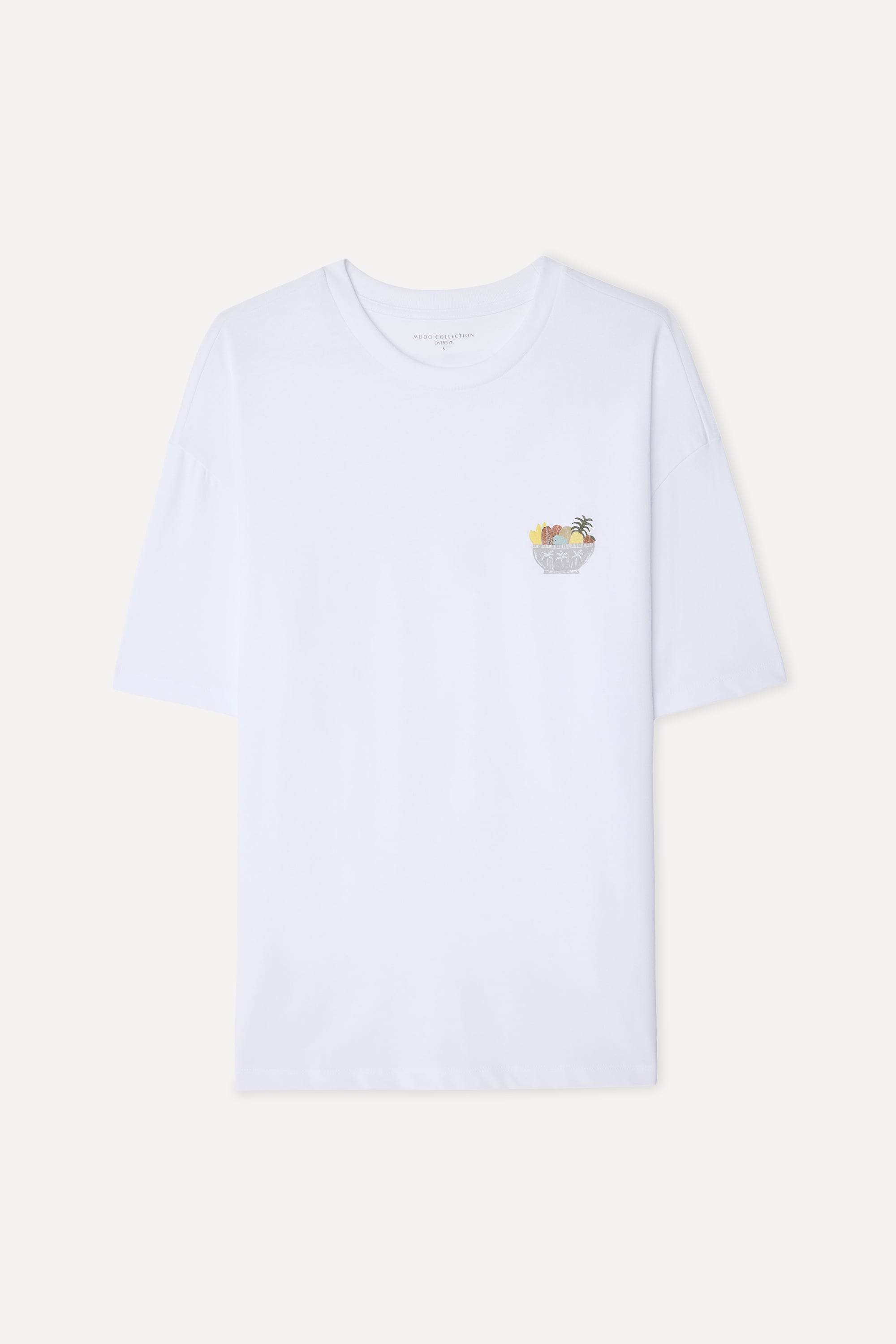 Erkek Beyaz Baskılı Oversize Bisiklet Yaka T-Shirt