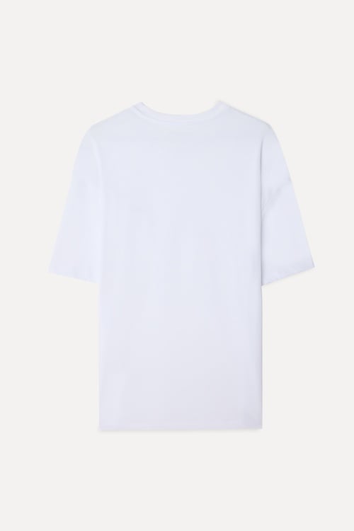  Erkek Beyaz Baskılı Oversize Bisiklet Yaka T-Shirt