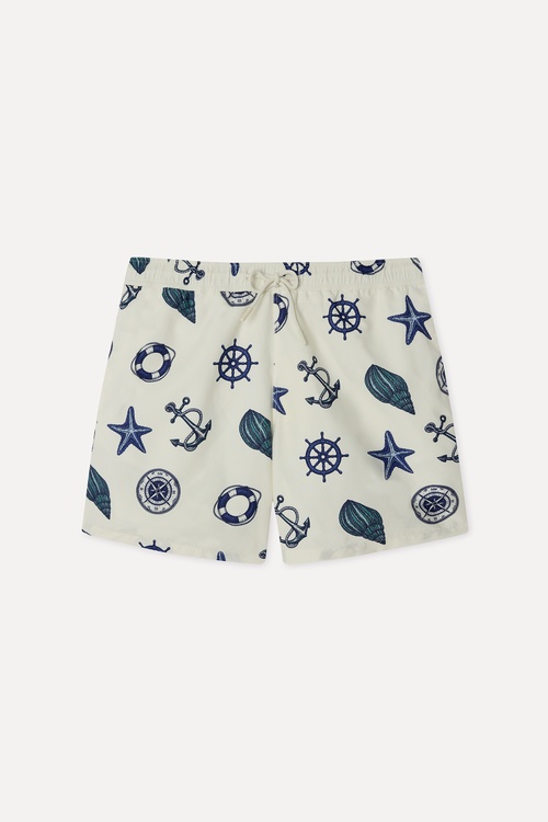 Erkek Ekru Baskılı Straight Fit Mayo