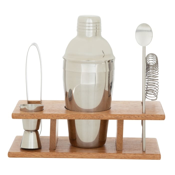 NATURAL AHŞAP STANDLI İÇKİ SETİ 6'LI