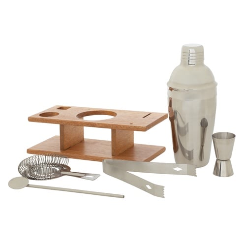 NATURAL AHŞAP STANDLI İÇKİ SETİ 6'LI
