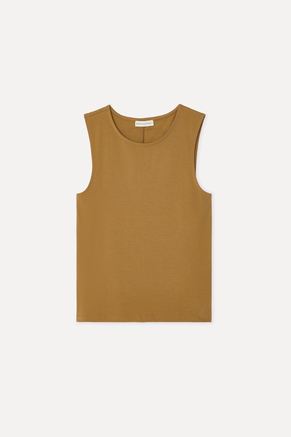 Kadın Bej Rengi Bisiklet Yaka Kolsuz T-Shirt