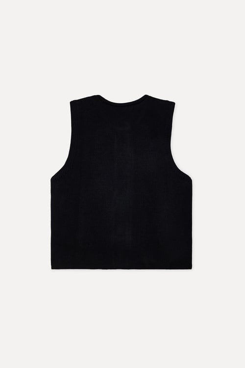  Kadın Siyah Crop Bisiklet Yaka Düğme Detaylı Yelek