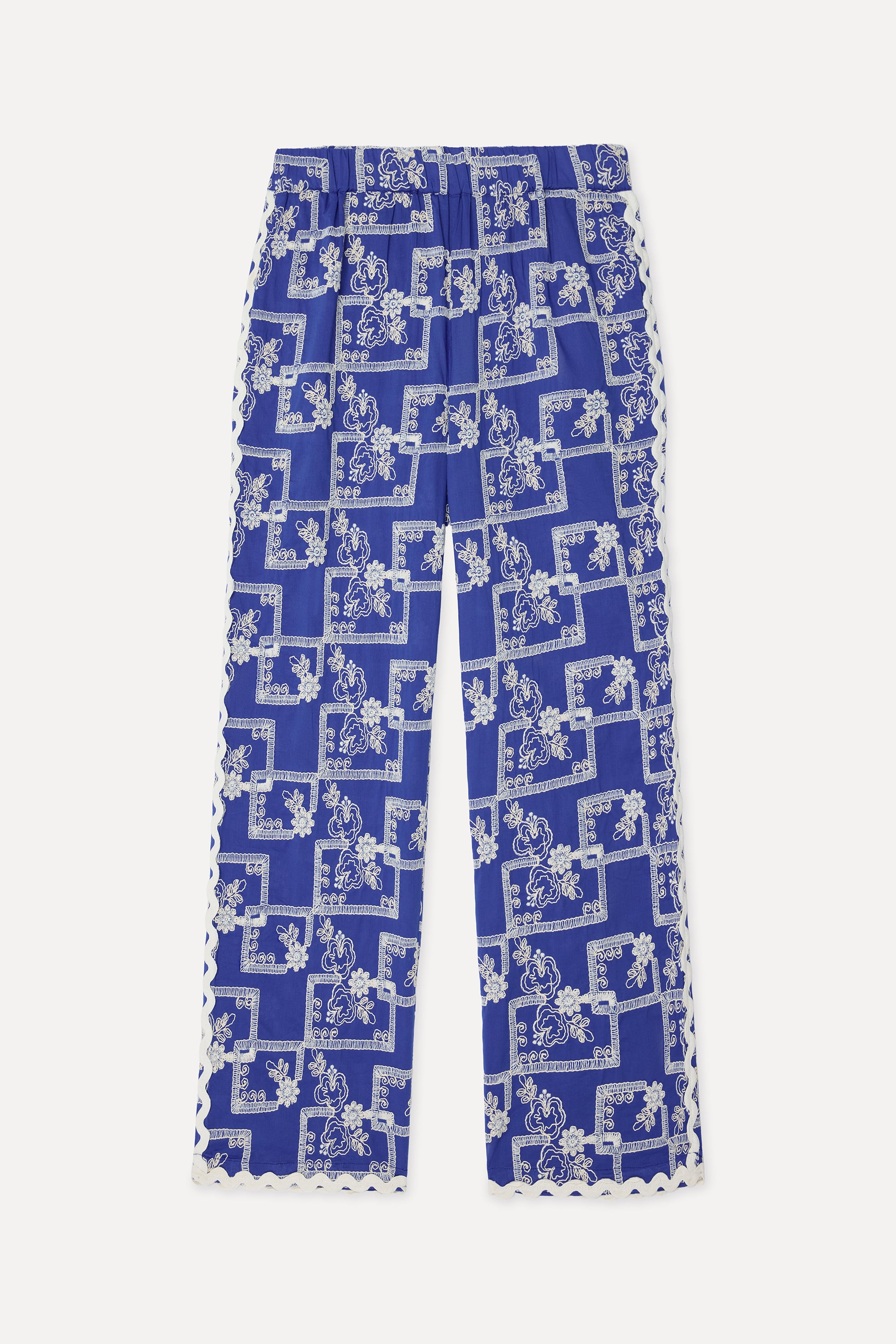 Kadın Mavi Nakışlı Straight Fit Pantolon