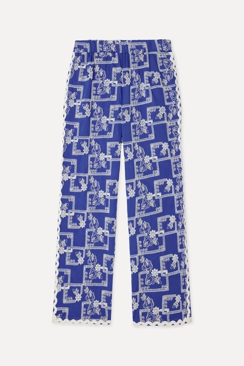  Kadın Mavi Nakışlı Straight Fit Pantolon