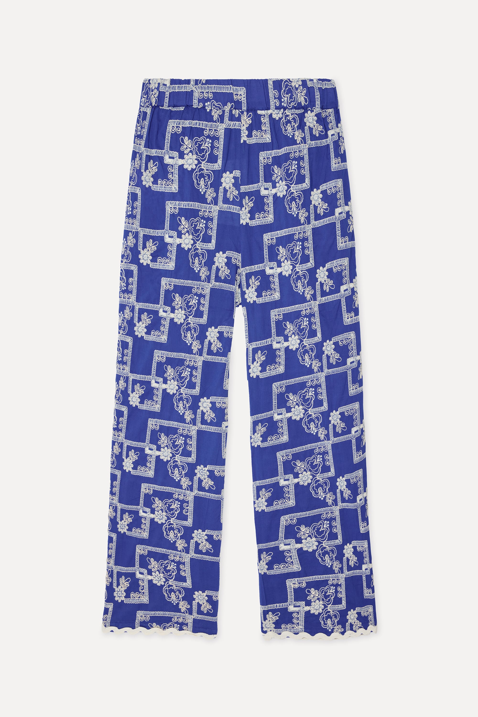 Kadın Mavi Nakışlı Straight Fit Pantolon