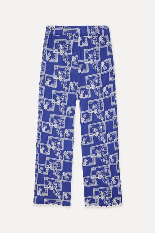  Kadın Mavi Nakışlı Straight Fit Pantolon