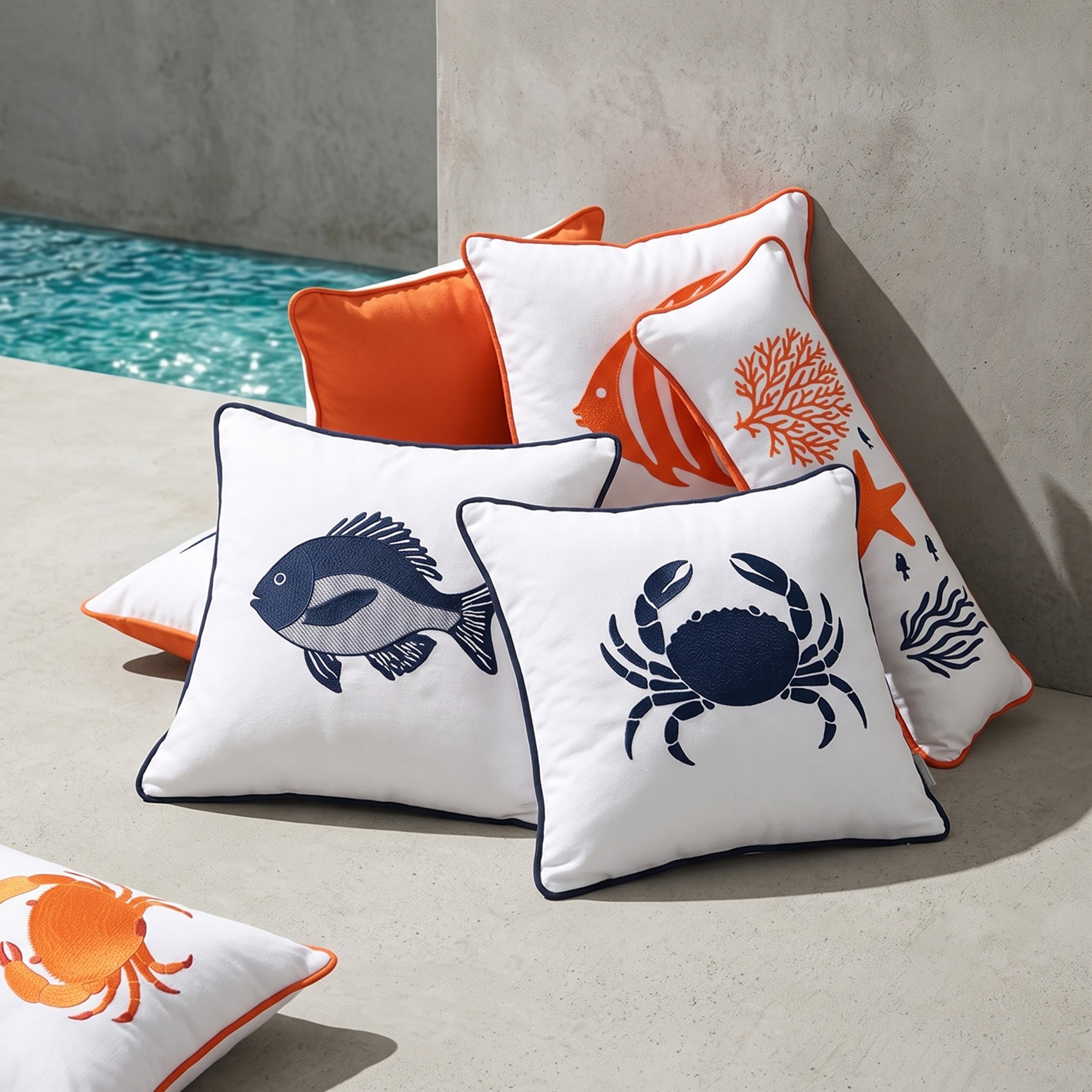 MARİN CRAB NAKIŞLI KIRLENT BEYAZ LACİVERT 50X50 CM
