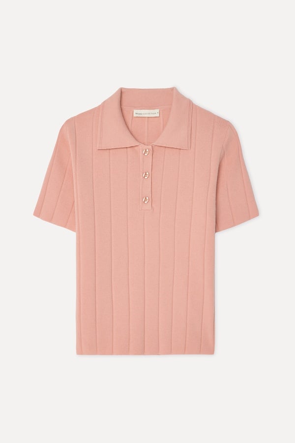 Kadın Pembe Polo Yaka Kısa Kollu Triko Kazak