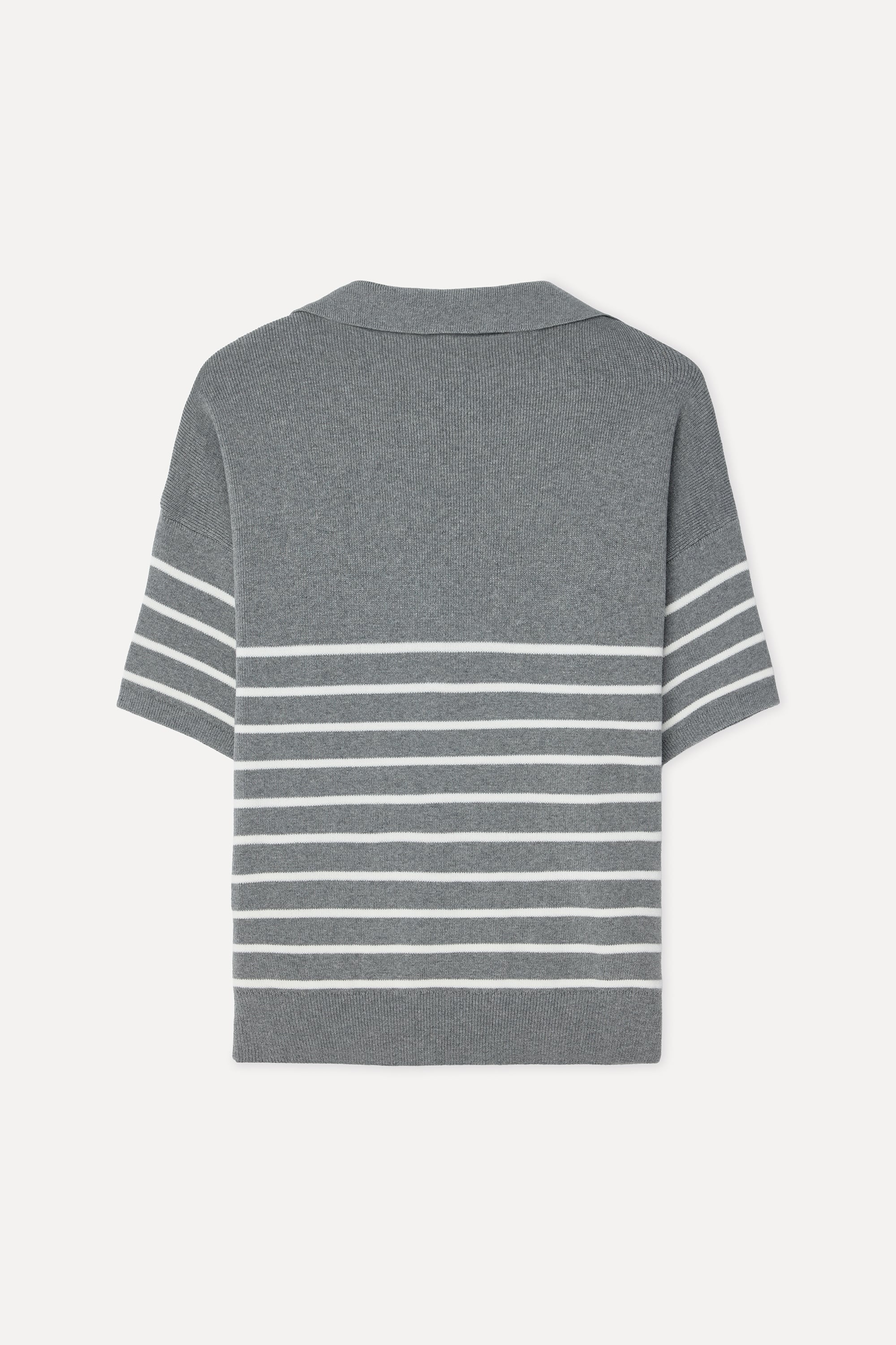 Kadın Çizgili Loose Fit Polo Yaka Kısa Kollu Kazak