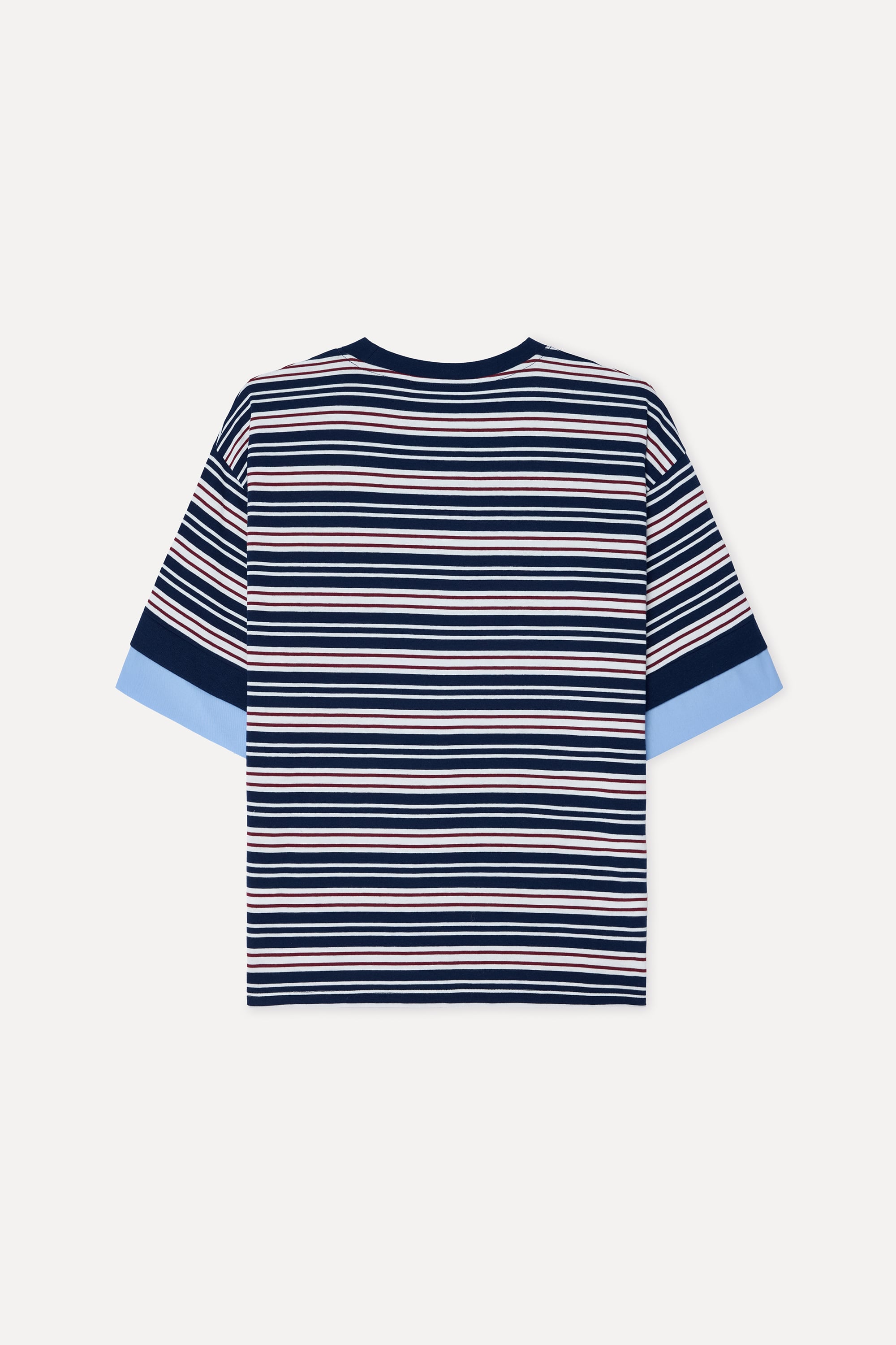 Kadın Lacivert Çizgili Loose Fit Bisikelt Yaka T-Shirt