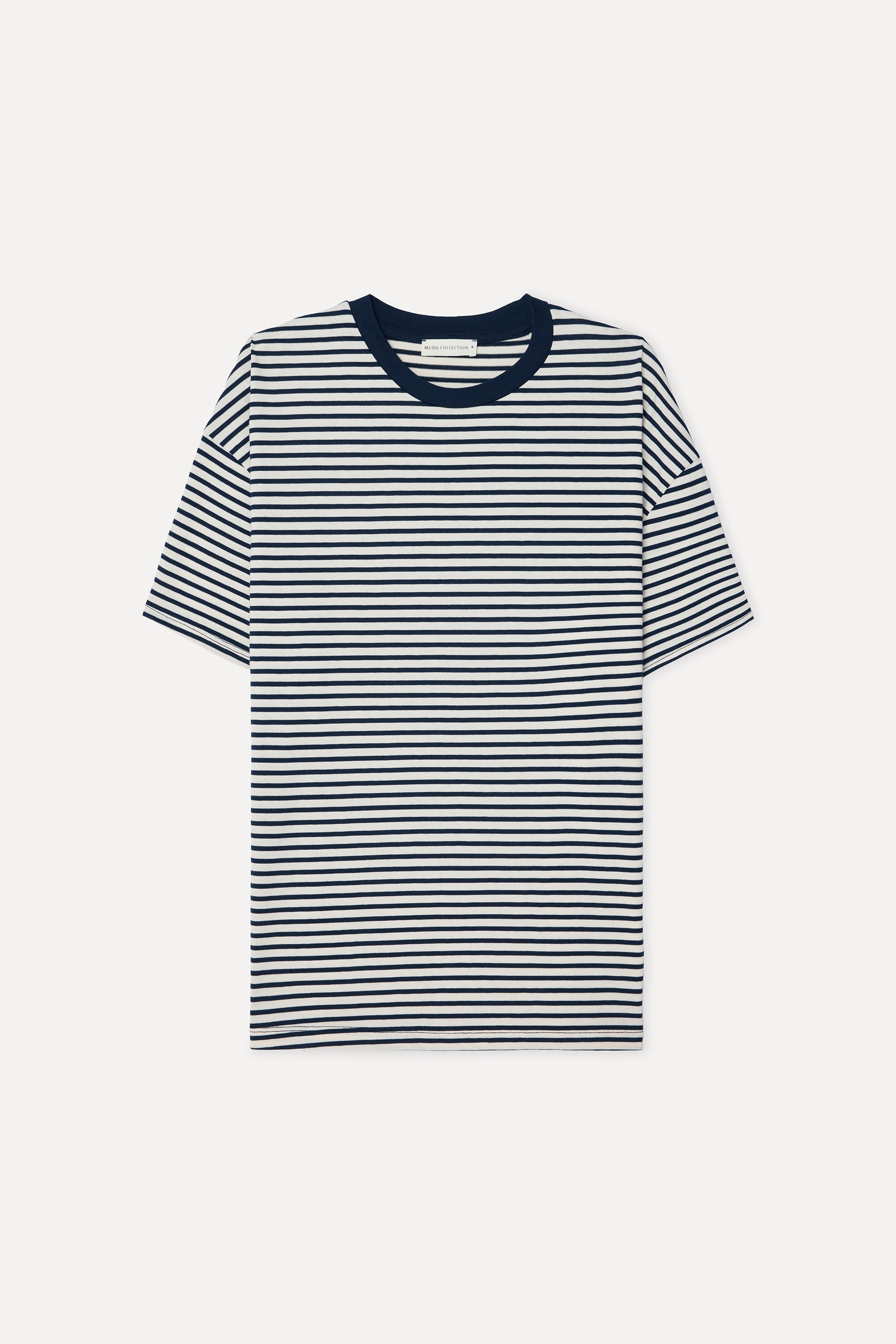 Kadın Lacivert Çizgili Oversize Bisikelt Yaka T-Shirt