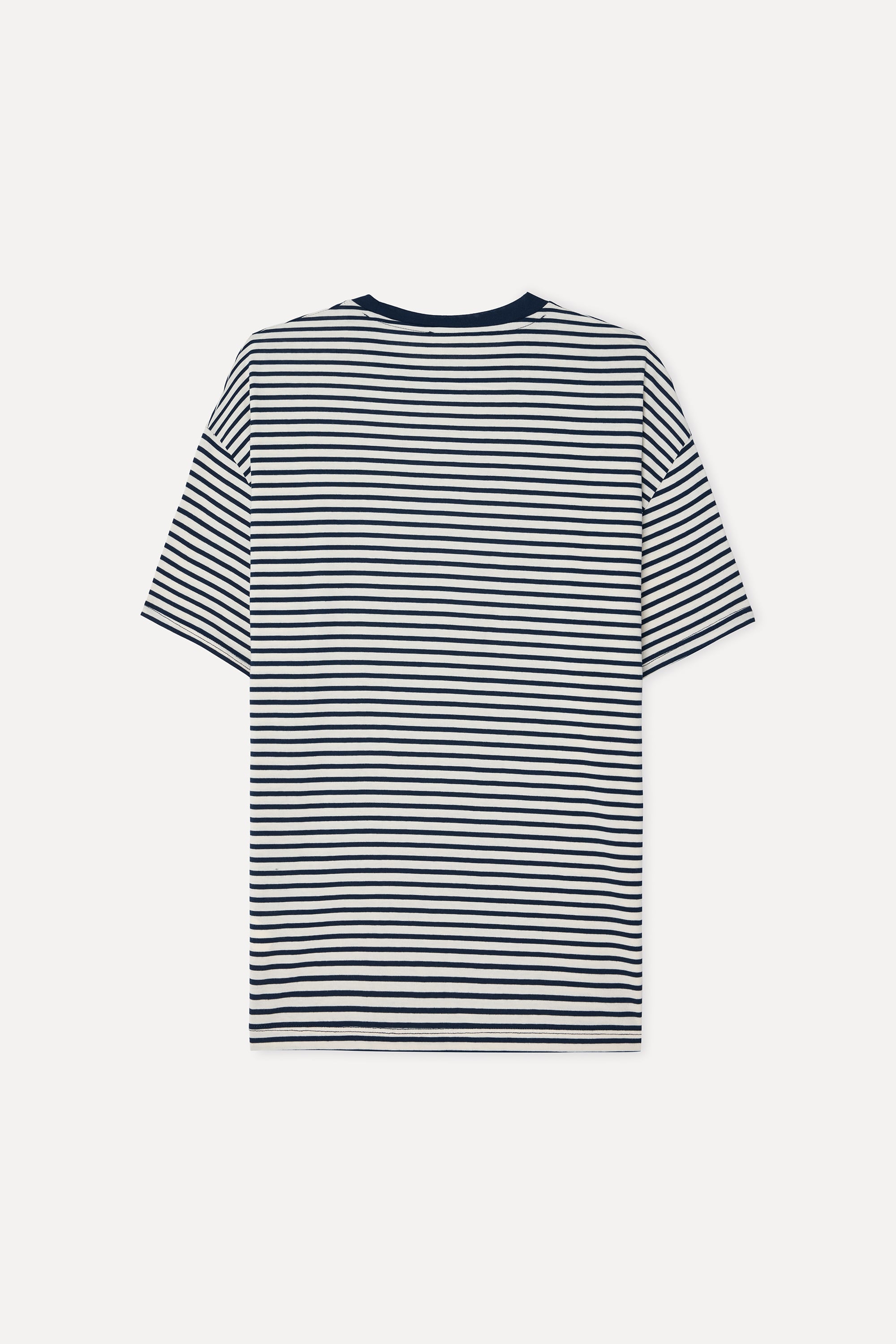 Kadın Lacivert Çizgili Oversize Bisikelt Yaka T-Shirt