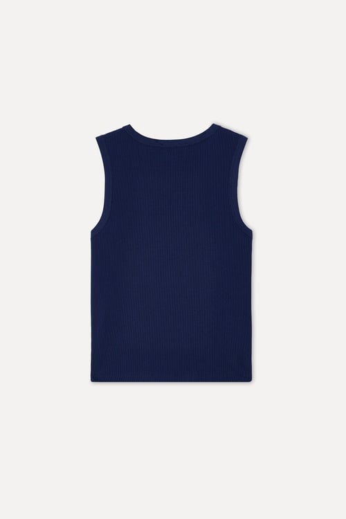 Kadın Lacivert Fitted V Yaka Kolsuz T-Shirt