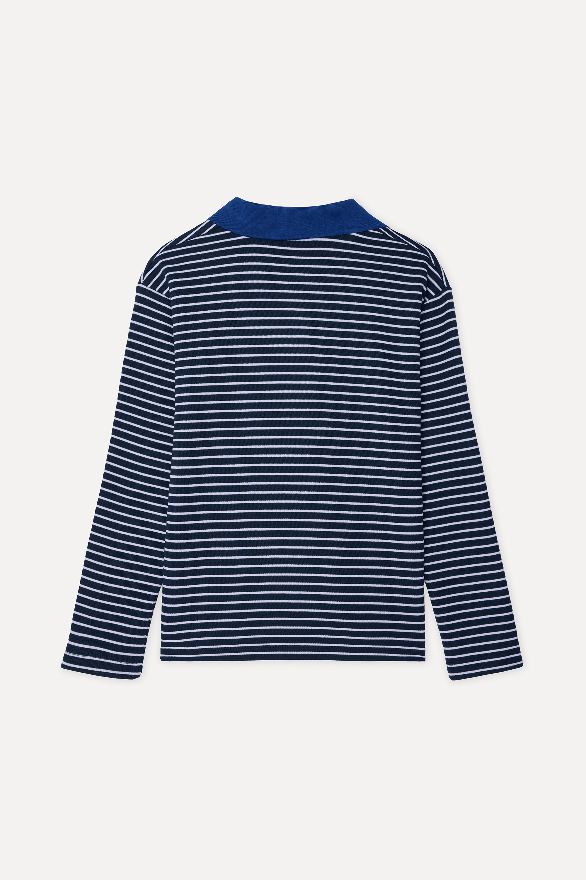 Kadın Lacivert Çizgili Loose Fit Polo Yaka Sweatshirt
