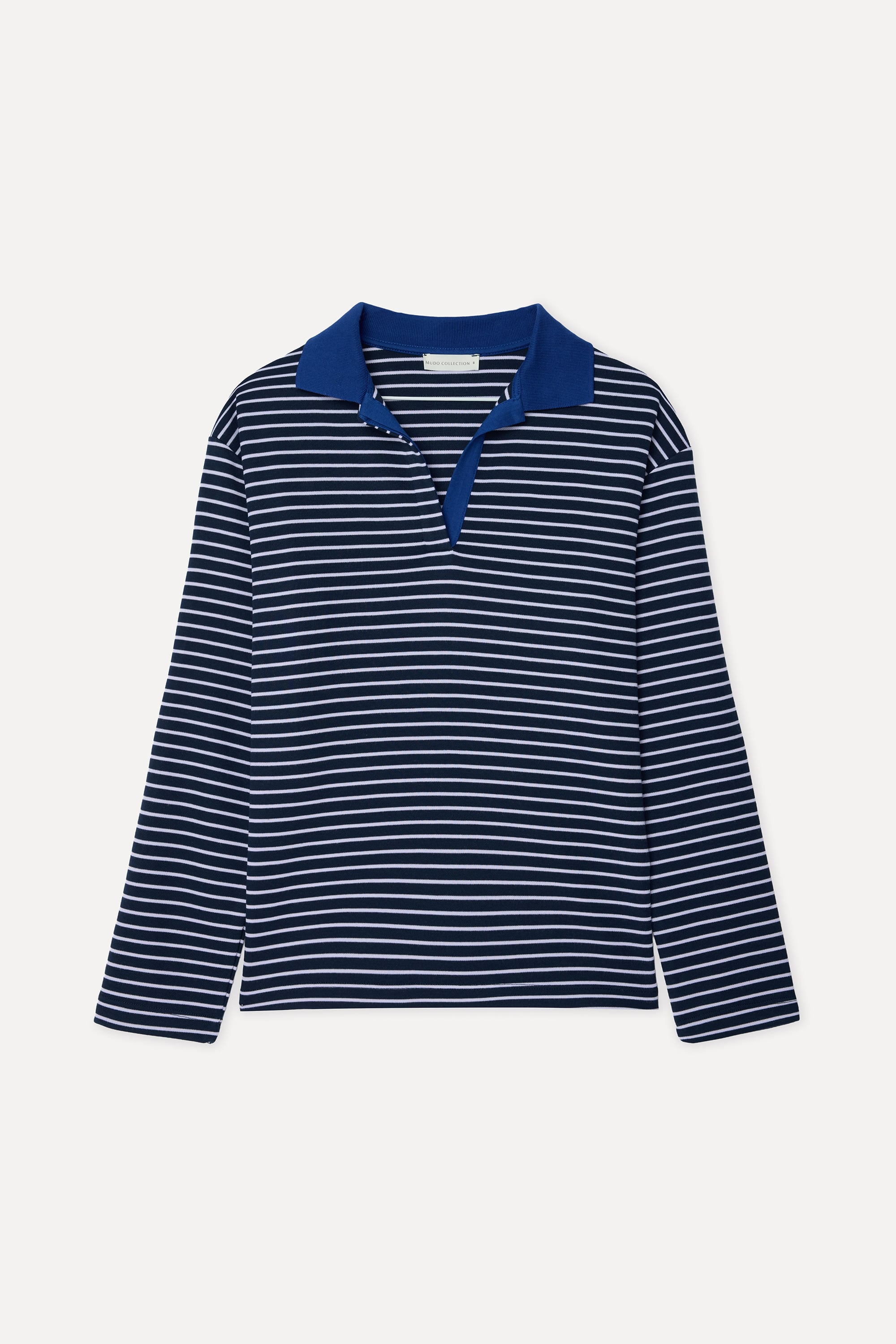 Kadın Lacivert Çizgili Loose Fit Polo Yaka Sweatshirt