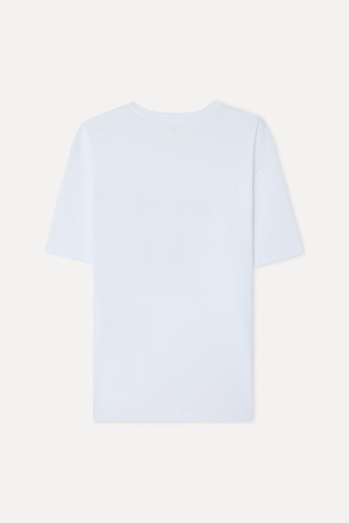 Erkek Beyaz Baskılı Comfort Fit Bisiklet Yaka T-Shirt