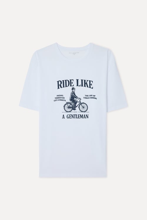 Erkek Beyaz Baskılı Comfort Fit Bisiklet Yaka T-Shirt