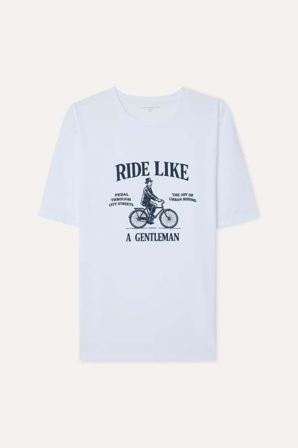 Erkek Beyaz Baskılı Comfort Fit Bisiklet Yaka T-Shirt