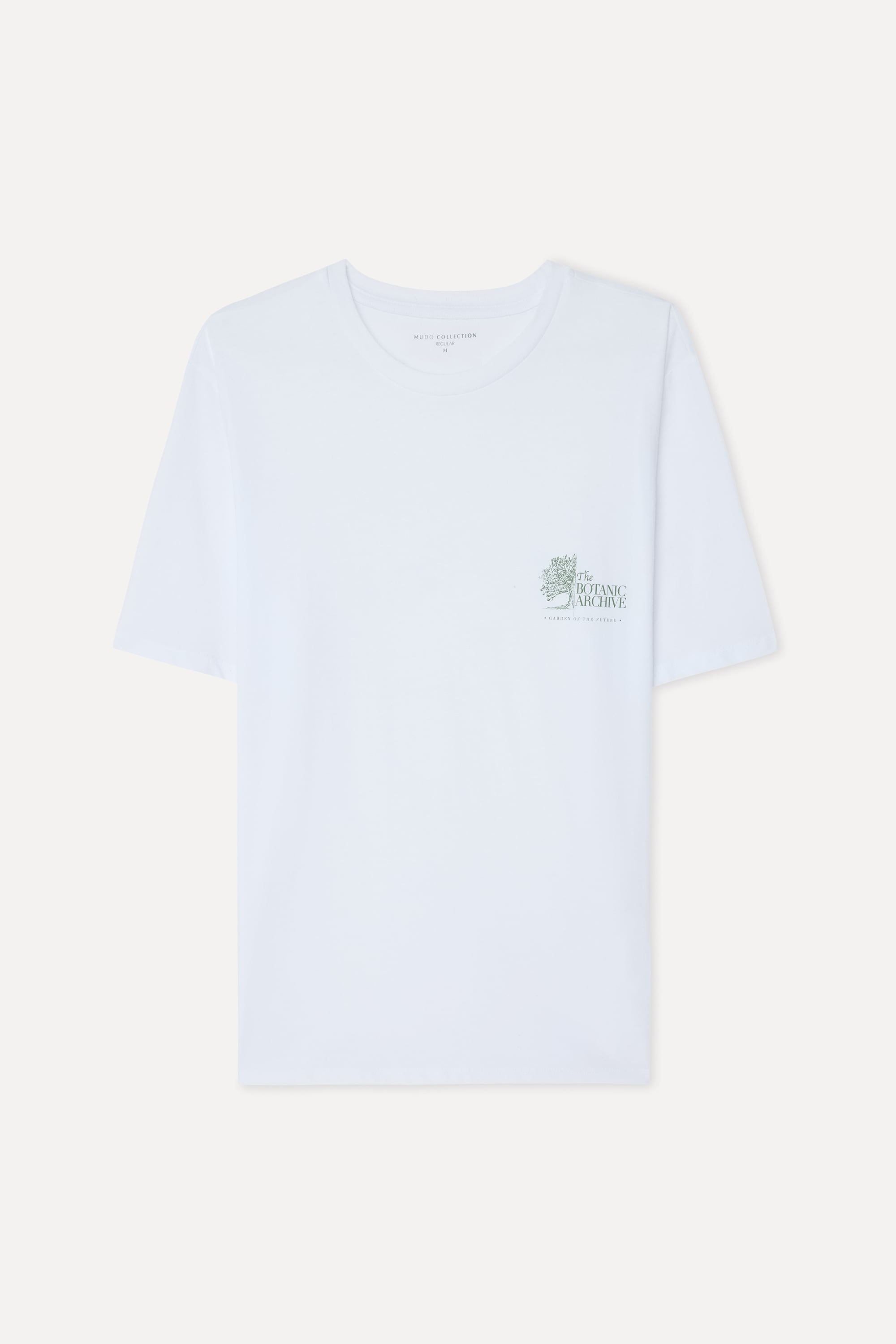 Erkek Beyaz Baskılı Bisiklet Yaka T-Shirt