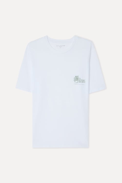 Erkek Beyaz Baskılı Bisiklet Yaka T-Shirt