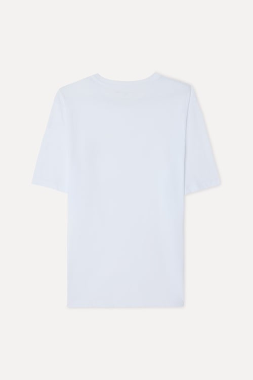 Erkek Beyaz Baskılı Bisiklet Yaka T-Shirt