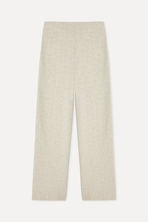 Kadın Ekru Cep Görünümlü Wide Leg Örme Pantolon