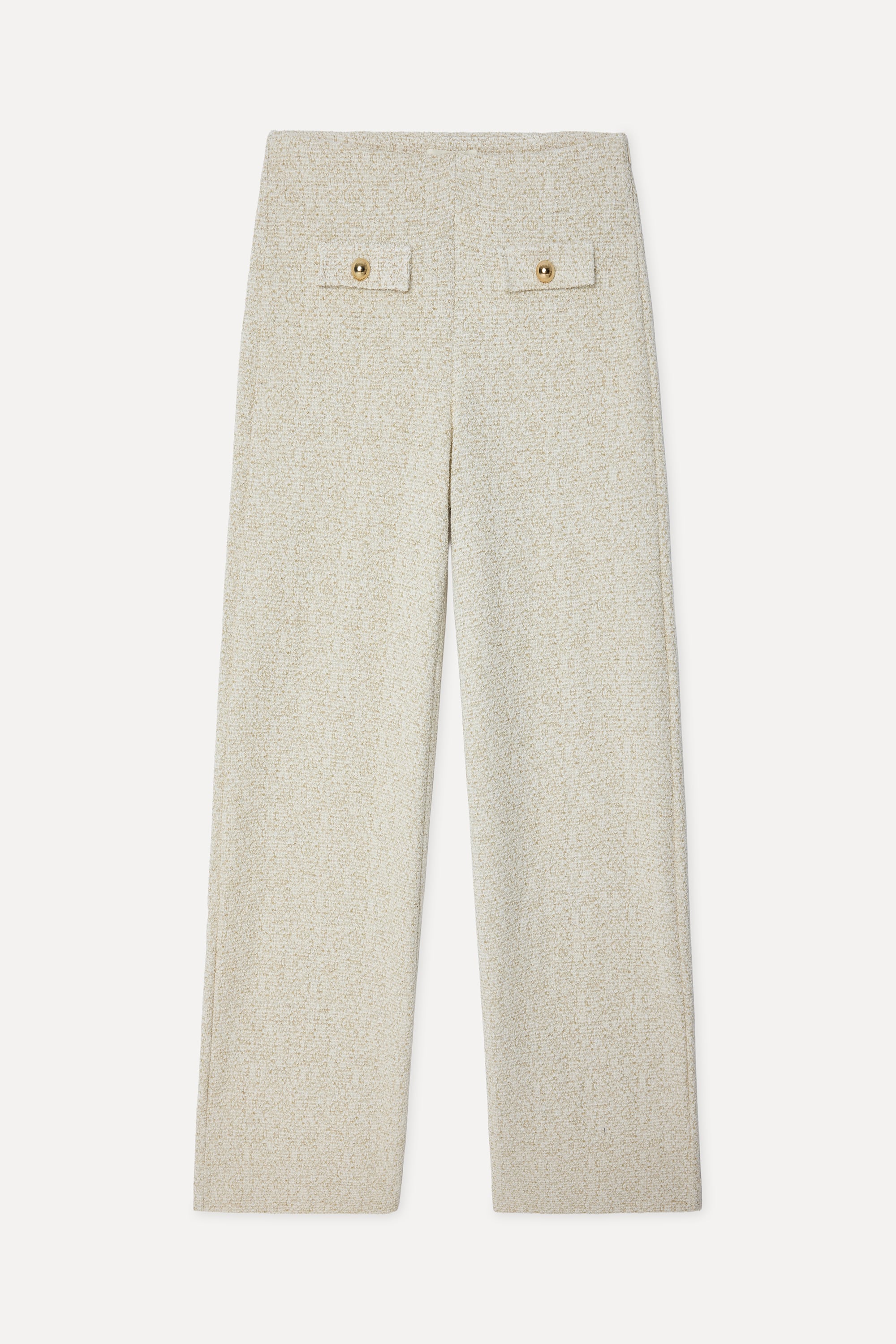 Kadın Ekru Cep Görünümlü Wide Leg Örme Pantolon