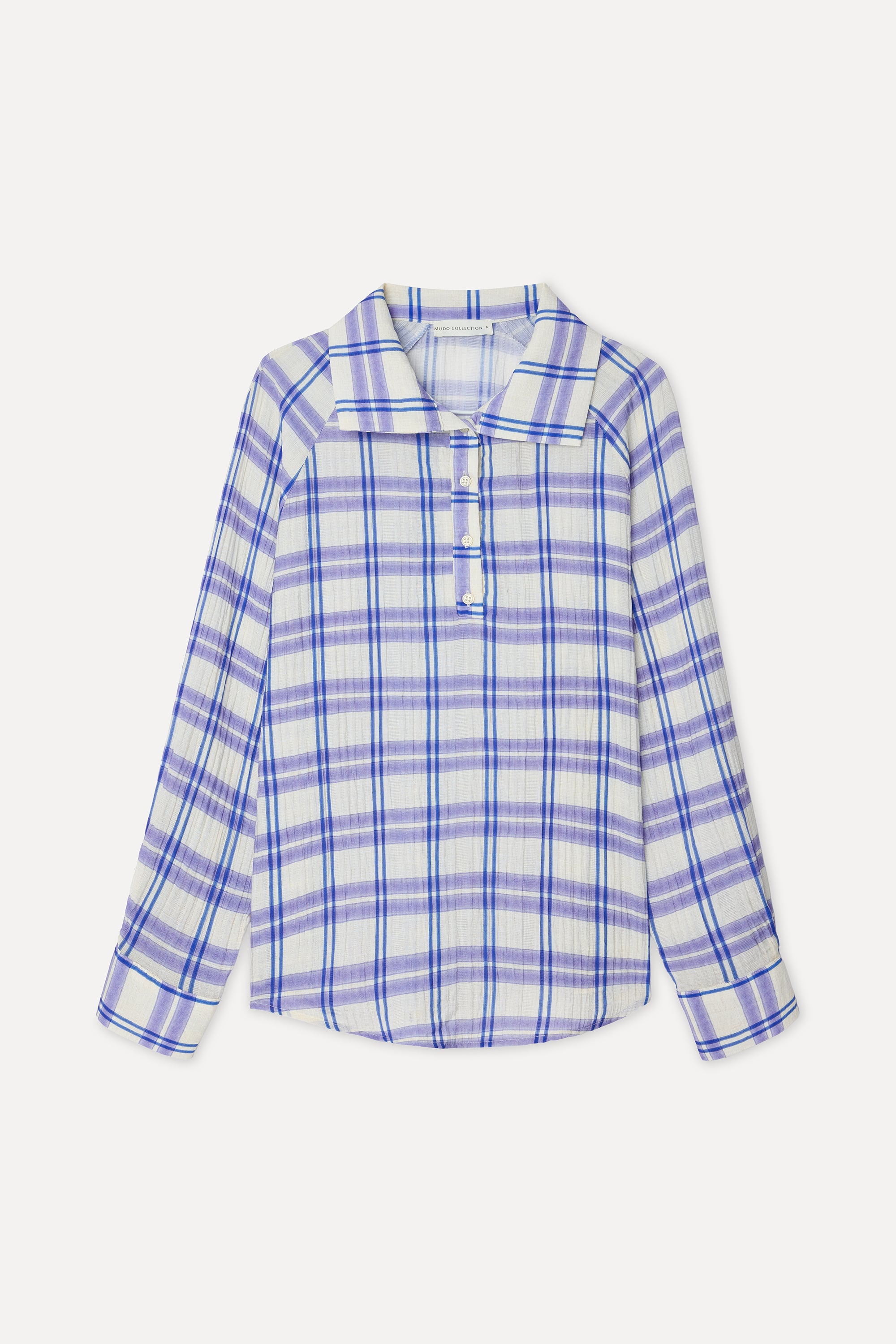 Kadın Kırık Beyaz Ekoseli Loose Fit Uzun Kollu Bluz