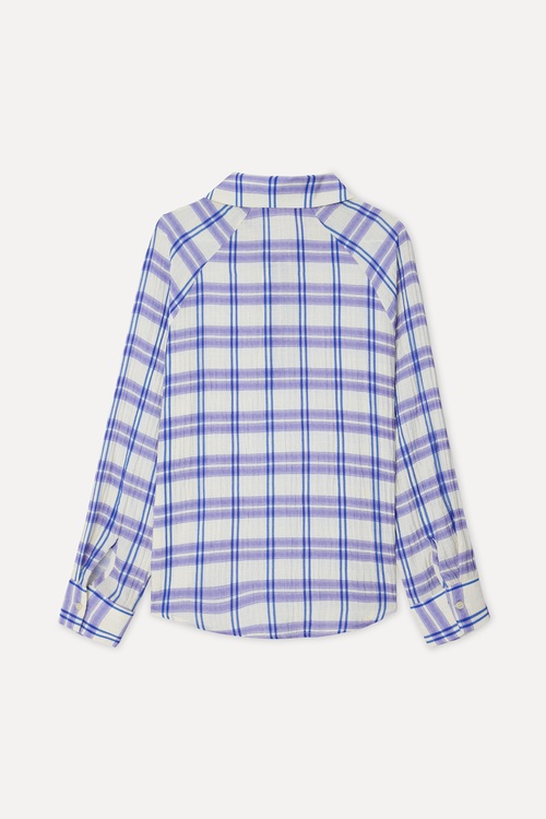 Kadın Kırık Beyaz Ekoseli Loose Fit Uzun Kollu Bluz