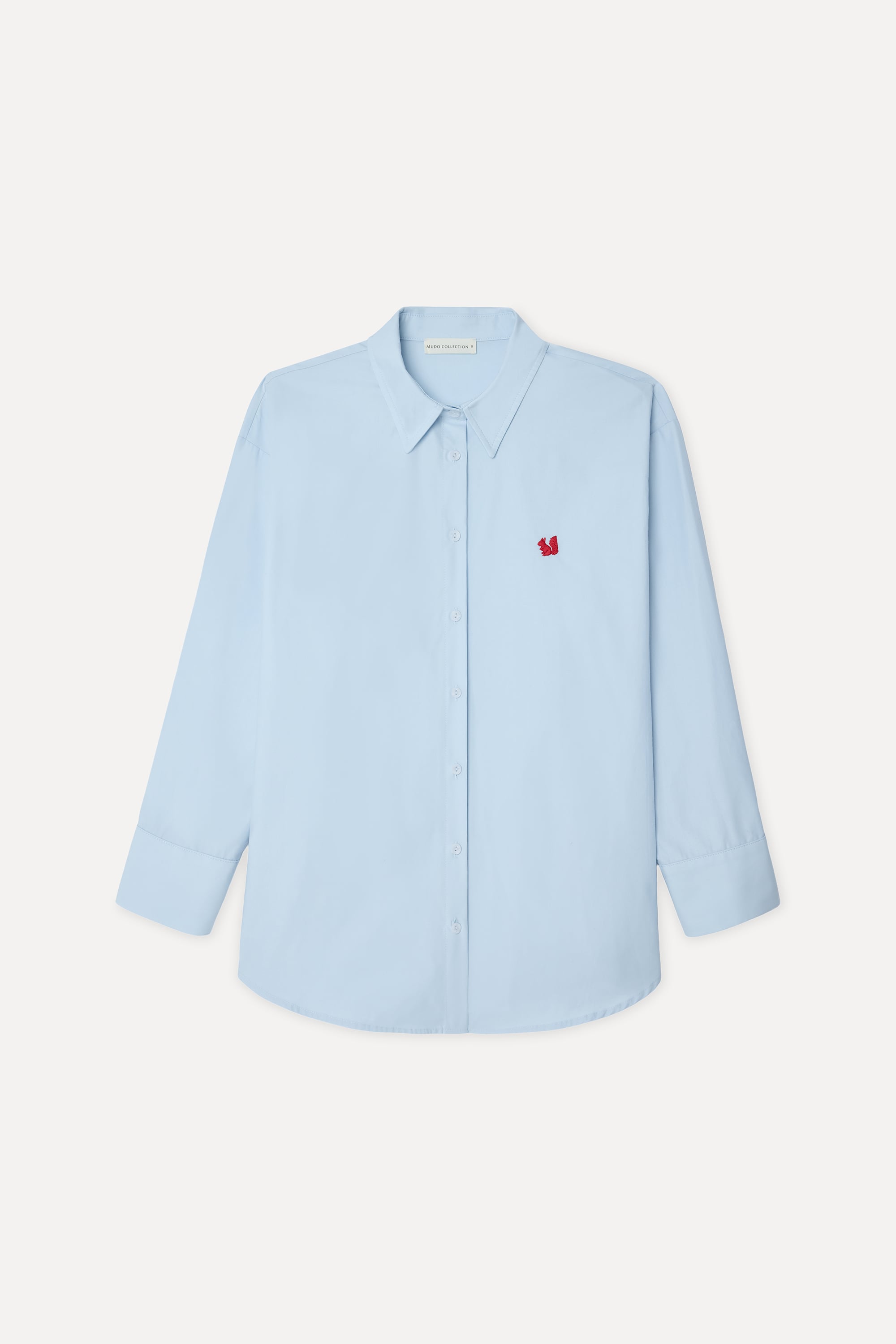 Kadın Mavi Nakışlı Oversize Uzun Kollu Gömlek